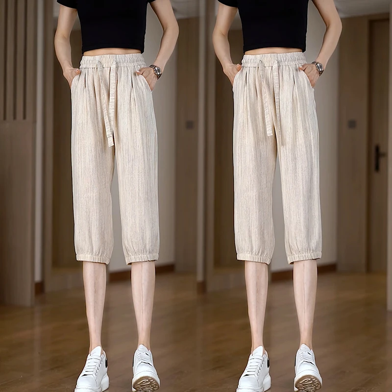 2025夏季新款扎染爆款冰丝7分裤宽松休闲透气清凉夏装哈伦裤女裤