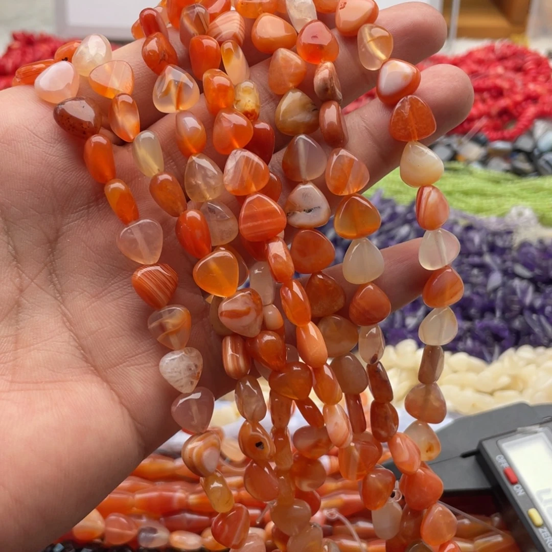 玛瑙/玉髓未镶嵌珠宝半成品一条装卡10mm橘红玛瑙三角珠