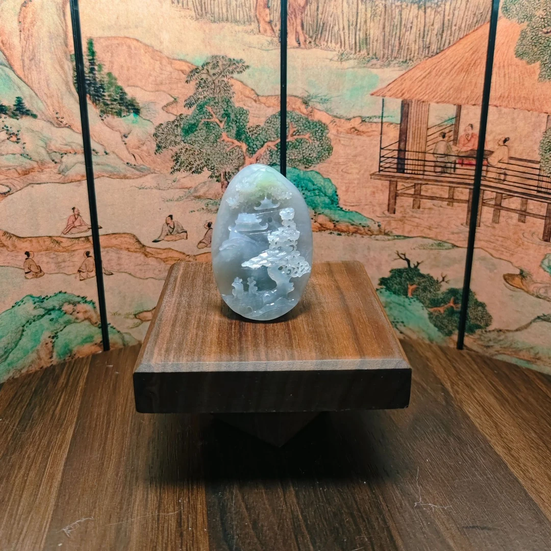 K和田玉烟紫山水手把0526