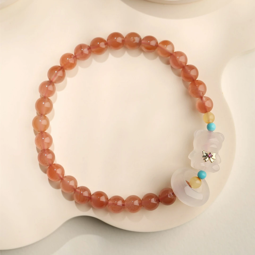 浮笙梦小熊玛瑙手串招桃花跑环女款简约弹力女士送礼物玉手串