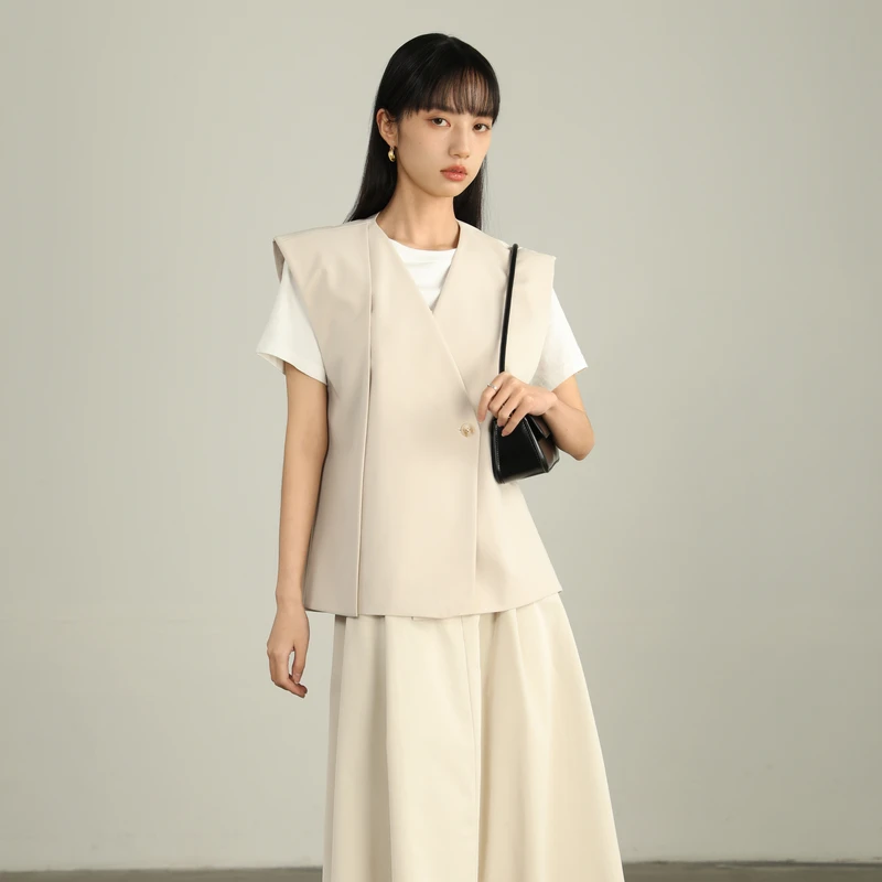 【春款上新】AIRIQI时尚气质梭织H型中长款针梭织马甲AY41MJ380