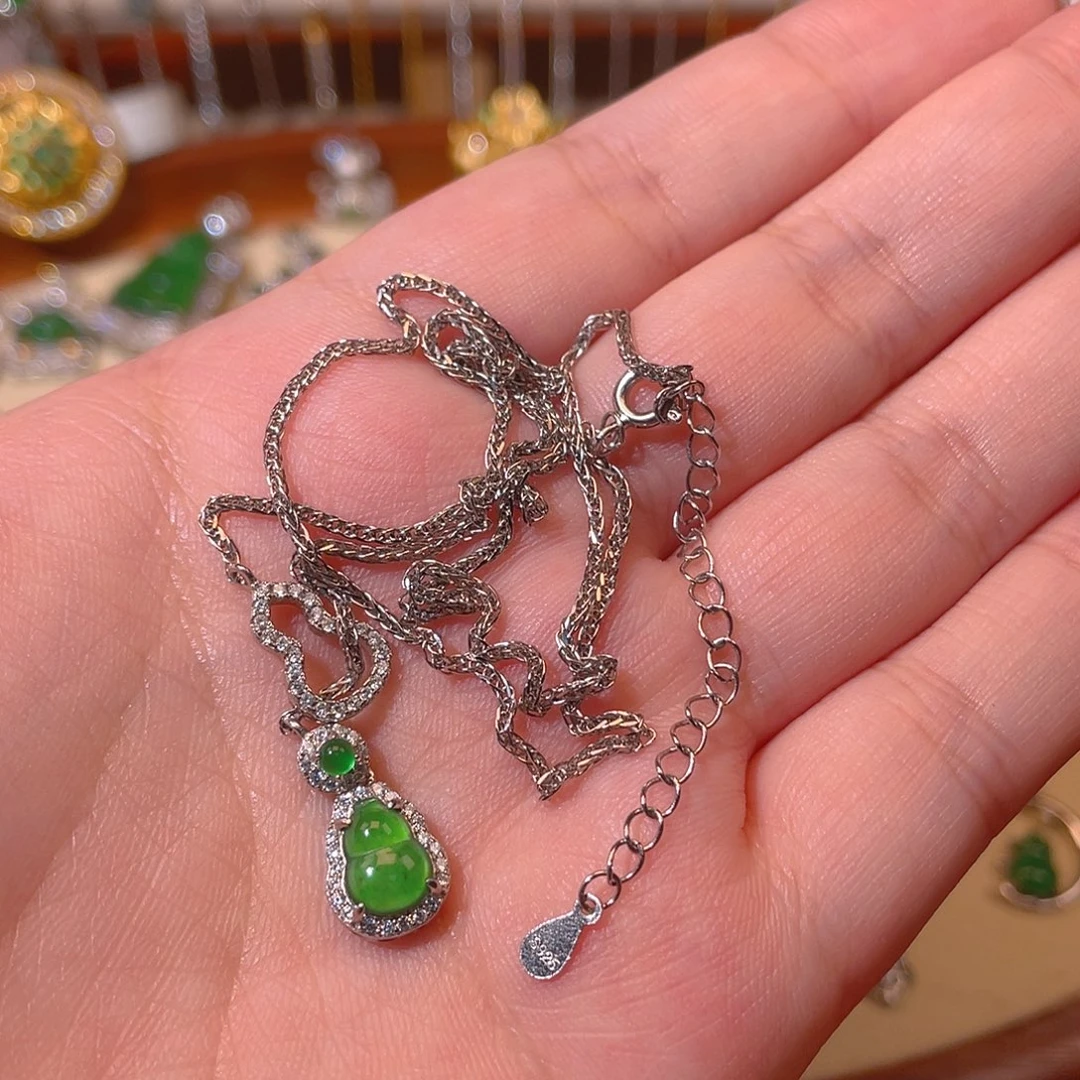 吊坠(不含链)银S925镶嵌翡翠