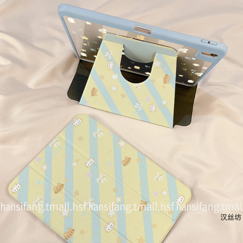 【三折旋转亚克力】小猫蝴蝶结苹果ipad11平板保护套air6华为小米硬