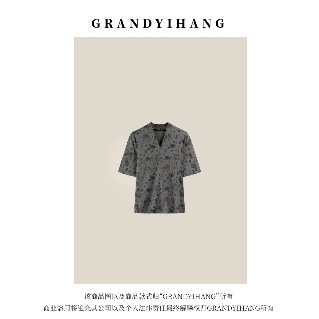 【美田专属】夏季新款休闲简约花色V领T恤上衣24999