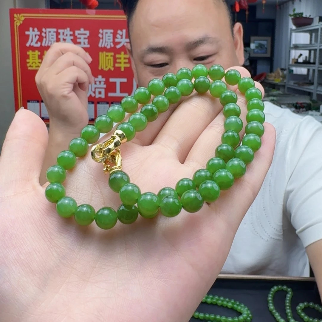 未镶嵌和田玉耳饰多样性发货拍一发一8mm碧玉果绿妈妈链干净版