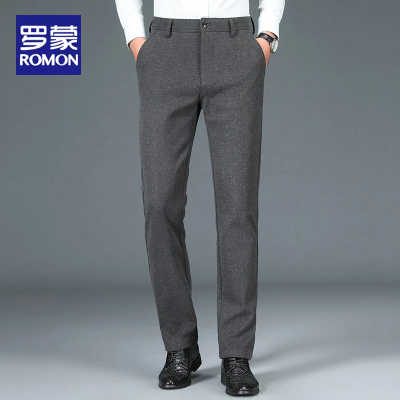 罗蒙毛呢休闲裤男士宽松直筒商务西装裤2025秋冬新款弹力长裤子