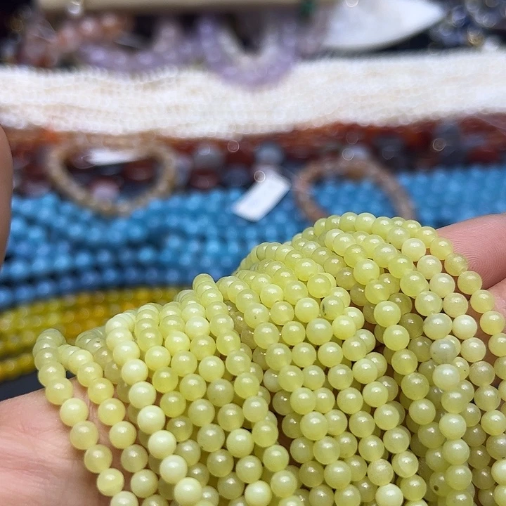 玛瑙/玉髓未镶嵌珠宝半成品T525  4m天然岫玉圆珠一条