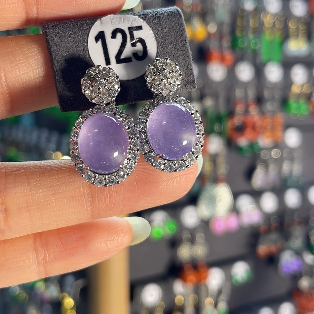 翡翠银S925镶嵌耳饰125