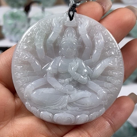 翡翠颈饰未镶嵌千手观音有棉线福利