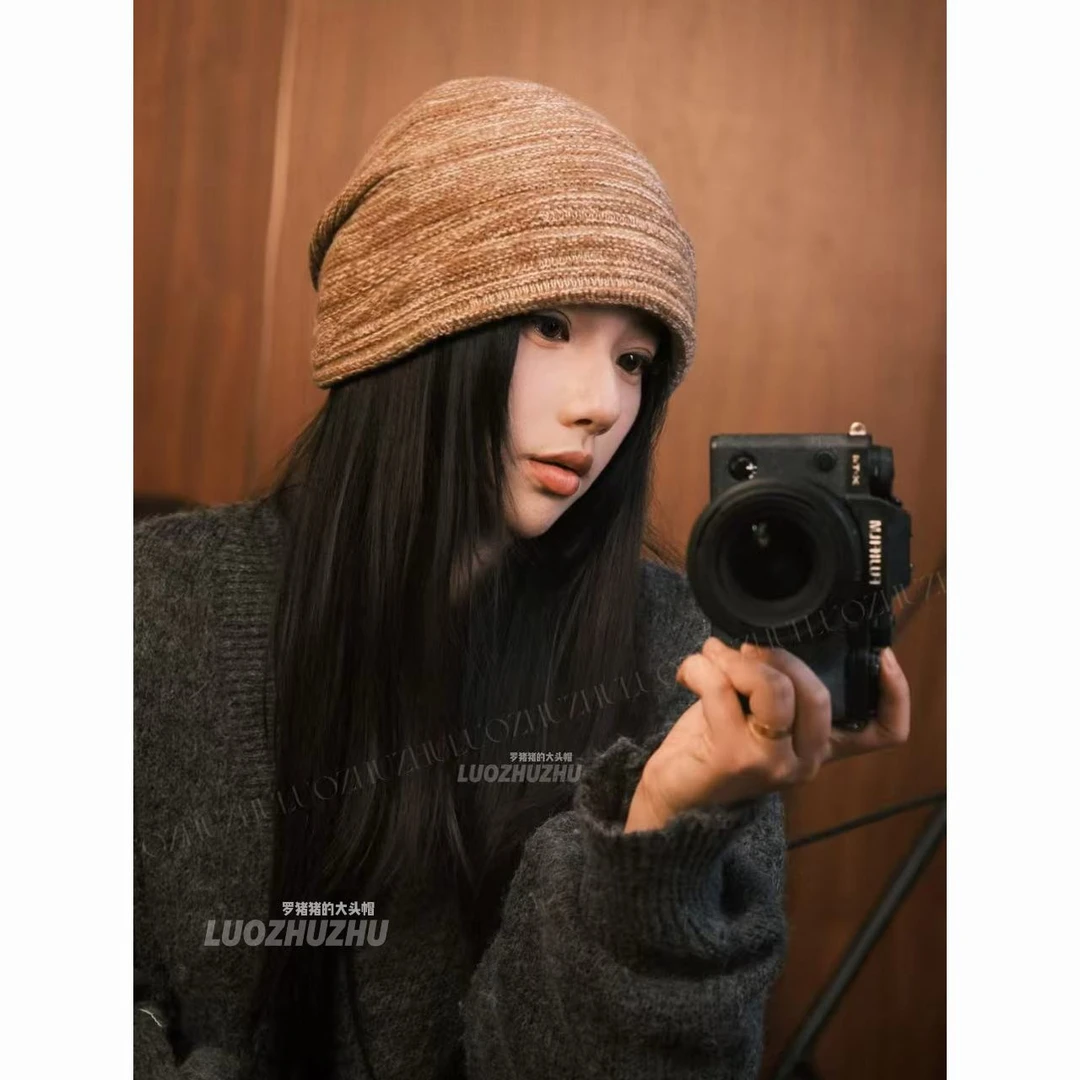 罗猪猪【中古堆堆帽】100%绵羊毛秋冬加厚针织帽女显脸小潮流毛线