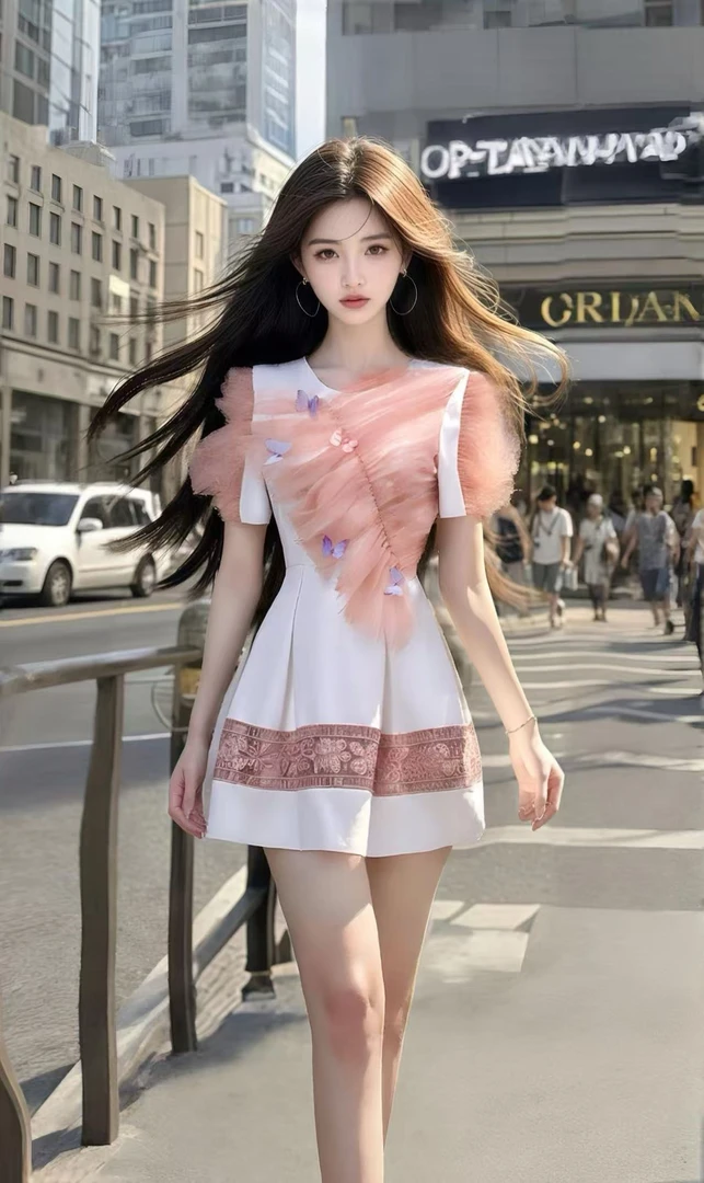 减龄浅粉辣妹时尚性感连衣裙显瘦收腰新款夏季高级感小清新蝴蝶