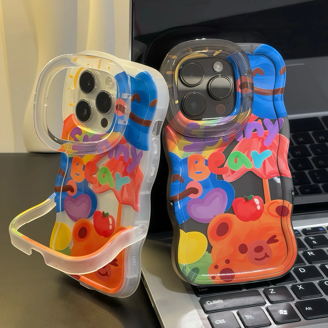 满屏涂鸦熊适用苹果15vivo华为oppo小米iPhone16双支架14手机壳13