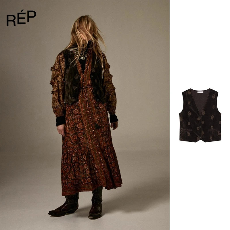 REP-MAISON HOTEL设计师品牌炭黑色毛绒马甲 25FW秋冬新品