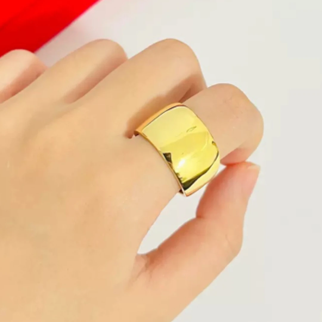 铜合金戒指 【古米】1/5镀金宽面光面男女情侣古法时尚素款开口戒指