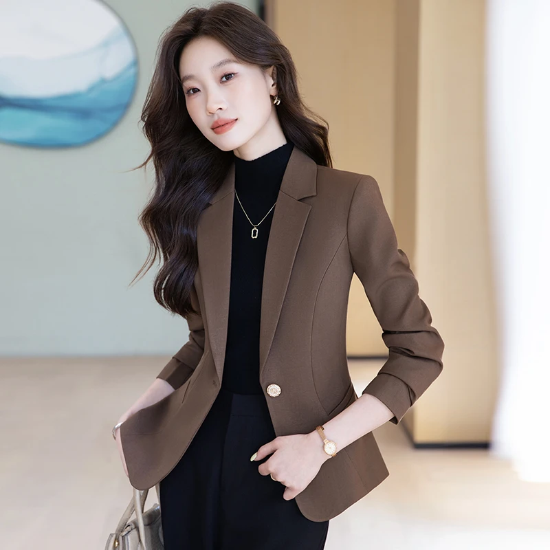咖色西装外套女2025新款春秋高级感修身小个子短款休闲小西服上衣