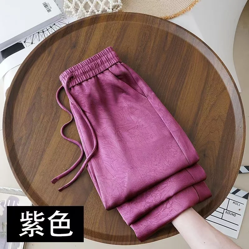 新中式醋酸肌理感轻奢双缎面小个子宽松垂感直筒阔腿裤国风