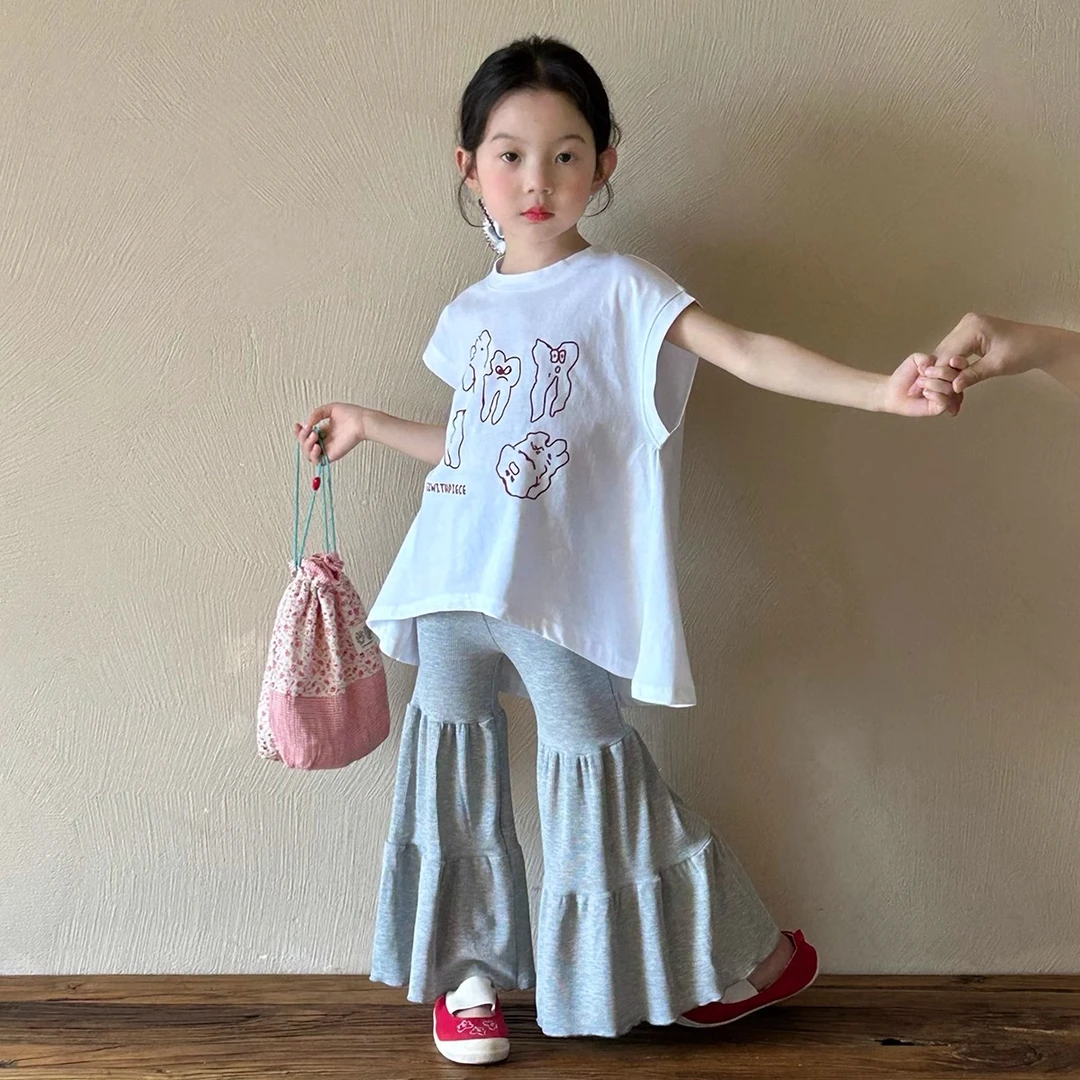 女童喇叭裤夏装套装儿童短袖服装小女孩洋气韩范衣服女宝宝两件套