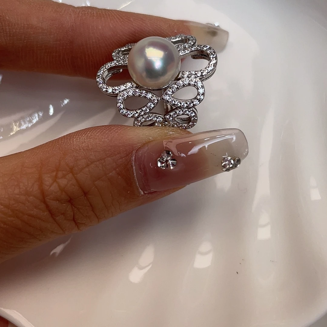 戒指银S925镶嵌海水珍珠