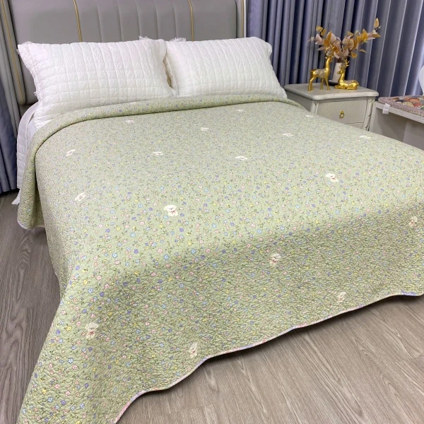 【花影碎花】双面斜纹纯棉床盖夹棉加厚密绗多功能绗缝榻榻米飘窗H