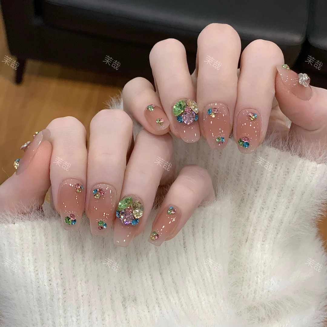 茉哉清现货【油画彩豆】纯手工定制美甲拆卸穿戴甲A3993