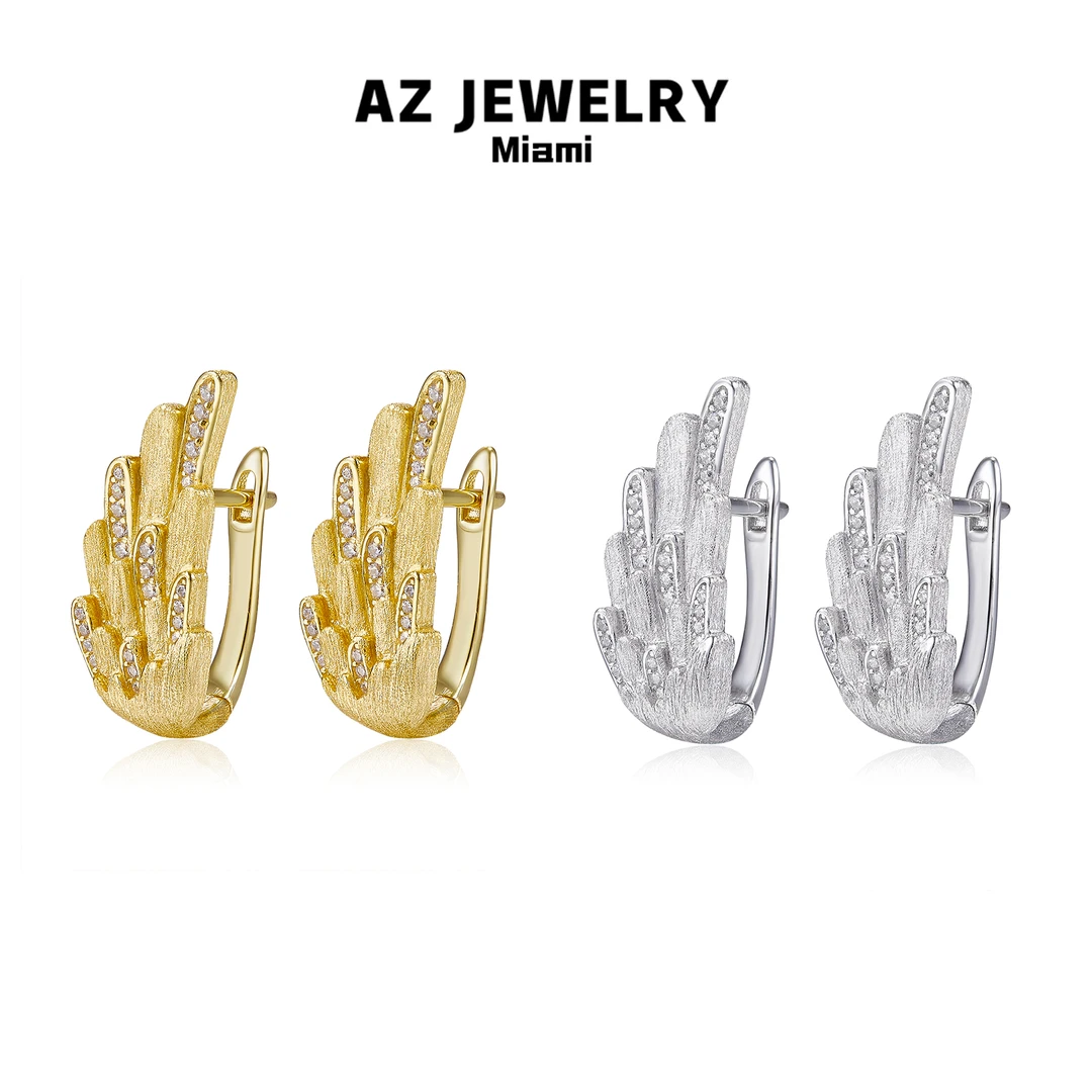 925银合成锆石耳饰 【天使之翼】小众手工拉丝复古羽毛耳扣轻奢耳饰