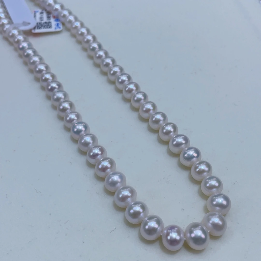 淡水珍珠7.5/8近圆爆亮冷青光银S925镶嵌