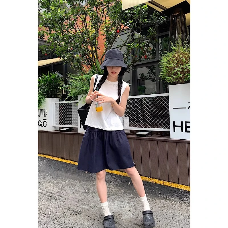 日系休闲松紧半身裙短裙女2025春夏季新款百搭显瘦宽松休闲显瘦裙