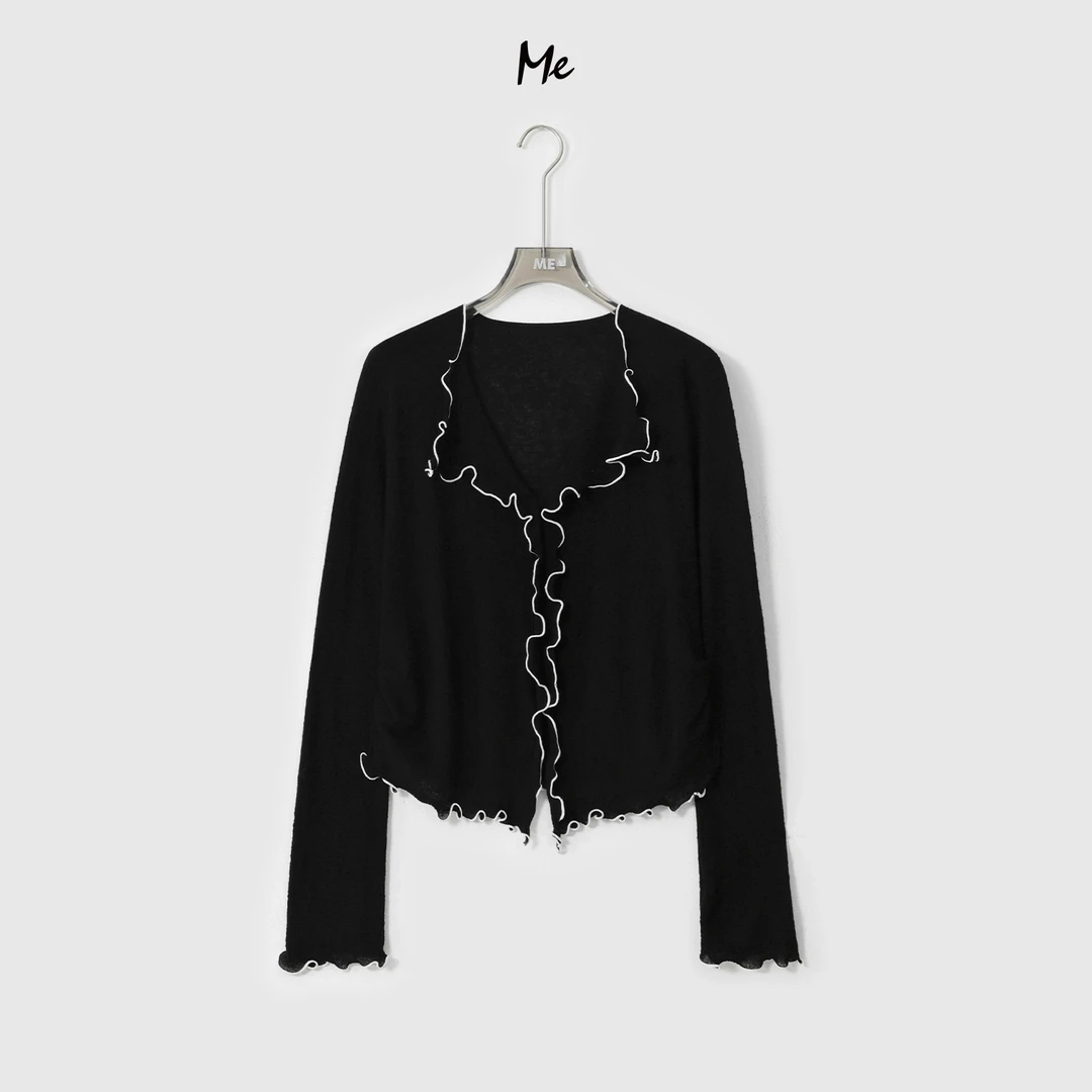 ME【清冷慕斯衫】绵羊毛混纺超柔撞色木耳边时尚百搭毛衣MESA0855