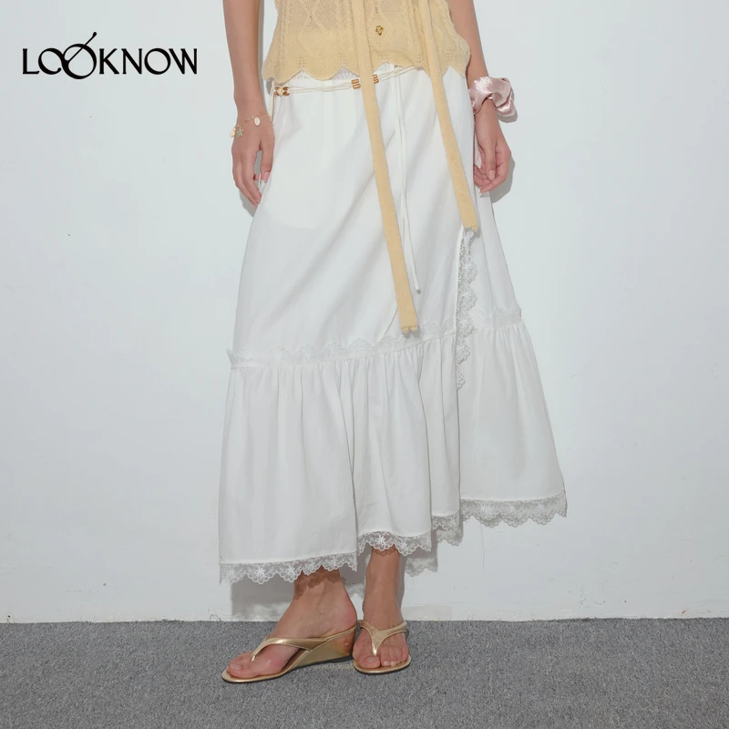 IF BY LAND设计师品牌LOOKNOW2025年春季新款白色蕾丝腰头棉半裙