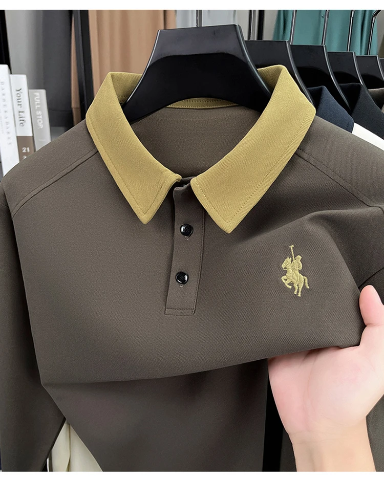 刺绣长袖Polo衫polo衫休闲大码透气极简风