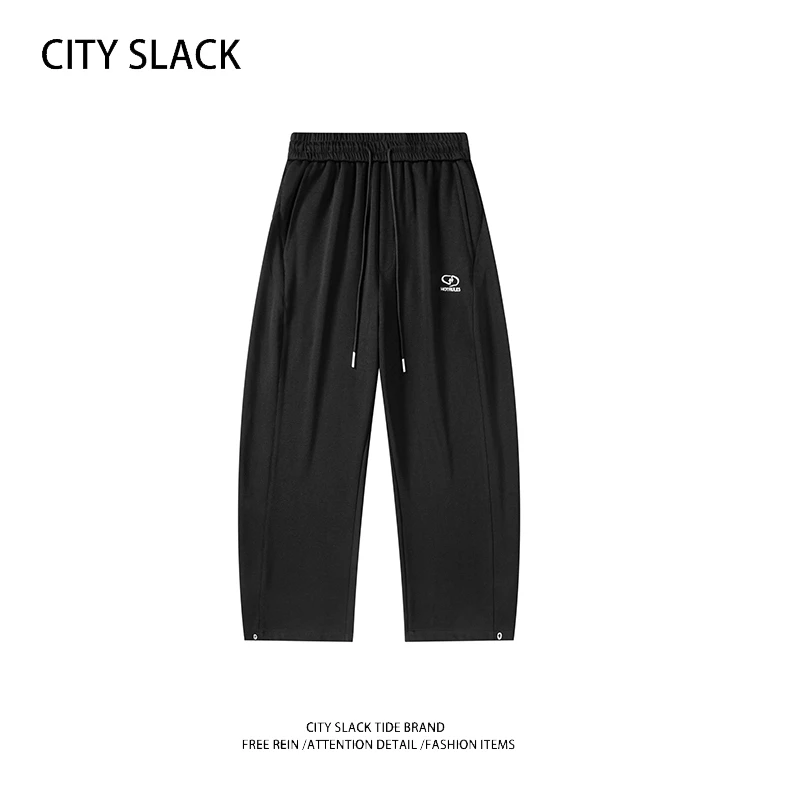 City Slack美式卫裤男夏季透气高品质阔腿垂感直筒长裤弯刀休闲裤