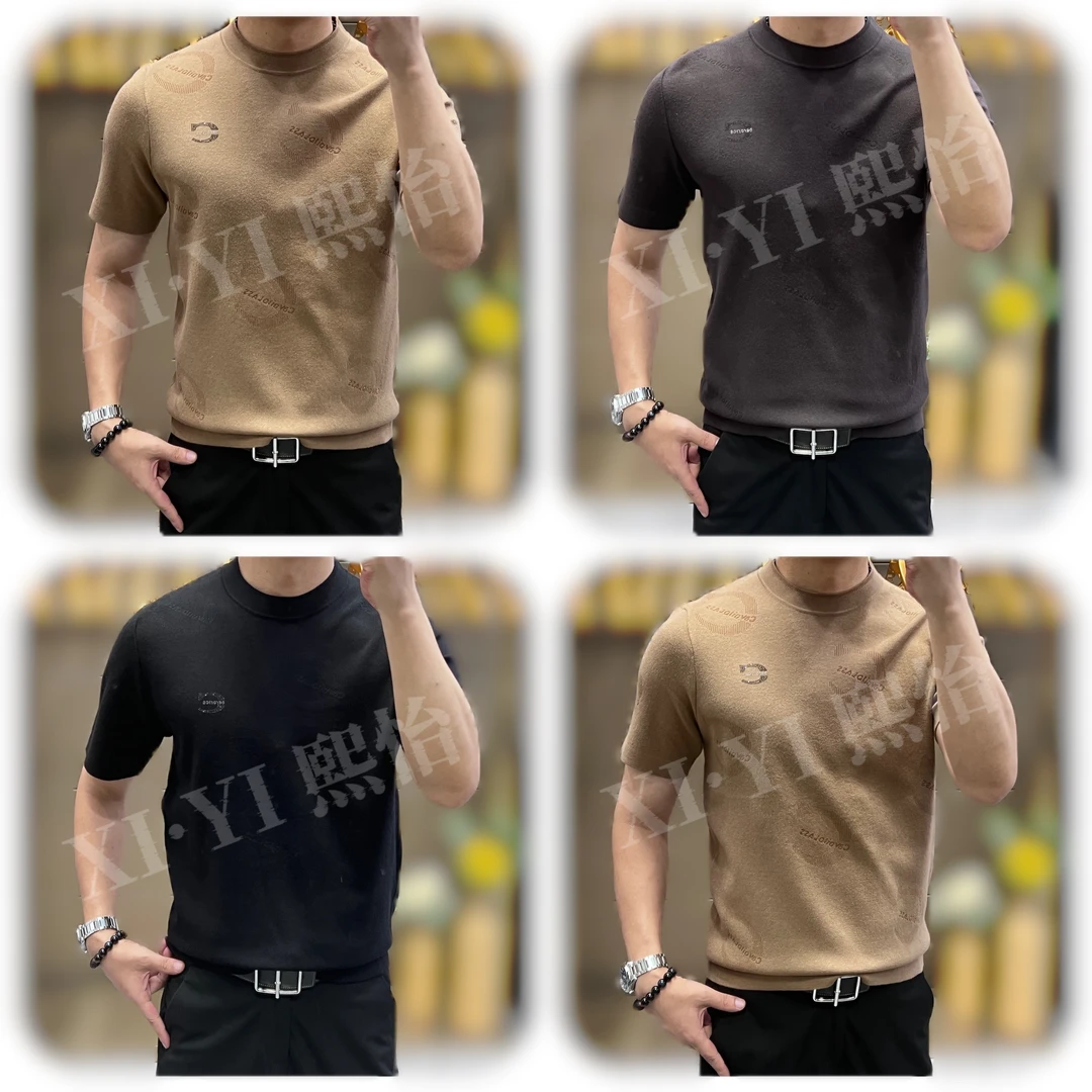 【XI.YI/熙怡】2025秋季男士时尚烫钻提花针织圆领短袖