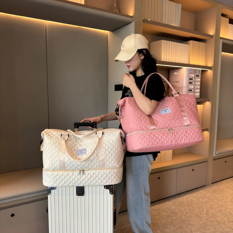 新款时尚防泼水菱格旅行包干湿分离单肩运动手提包出差收纳瑜伽包