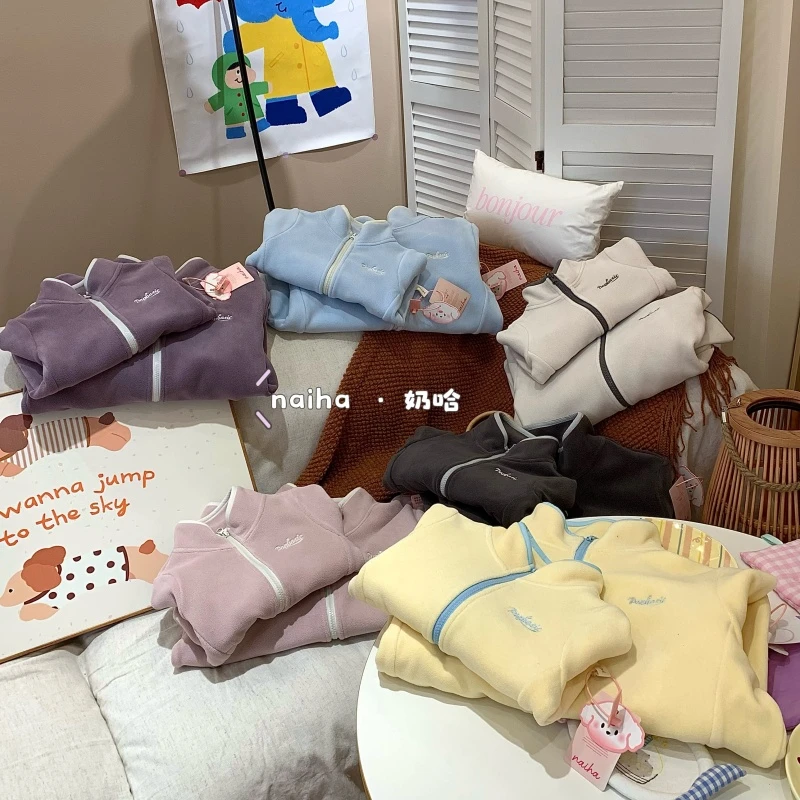 奶哈秋 秋季糯糯衣冬季「夹心层」奥粒绒撞色拉链软糯亲子外套AT706