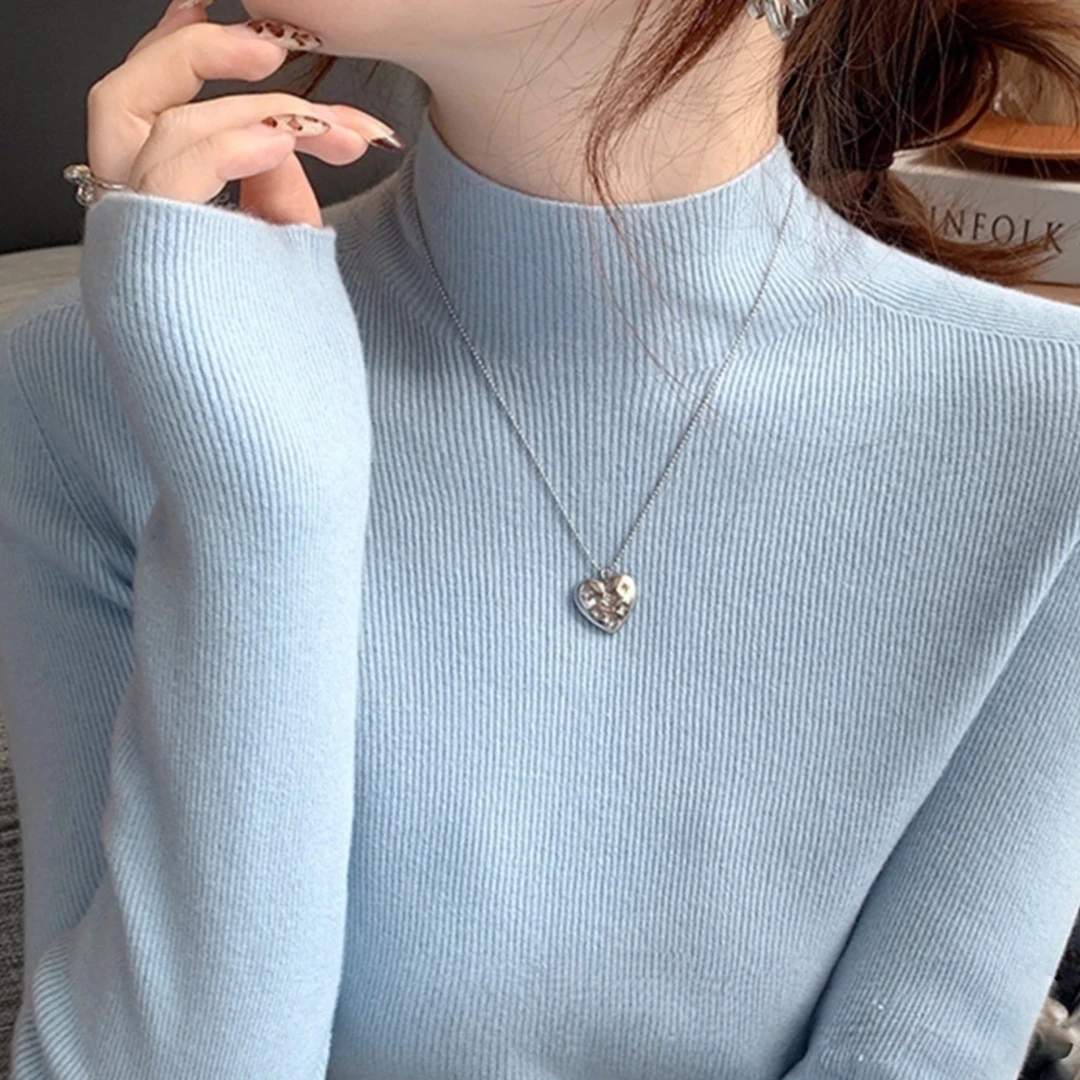 蓝色打底衫2025新款女装半高领针织毛衣内搭高级感纯色秋冬上衣
