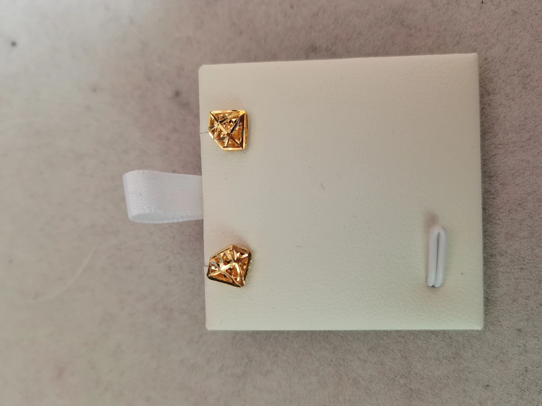 足金仿钻面宝石型弯针耳环