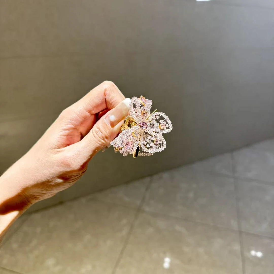 合金合成锆石耳饰 【莫奈海之星】粉色随光小抓夹小众设计气质