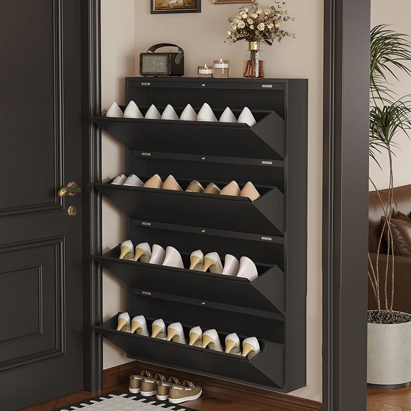 钢制新款鞋柜翻斗式超薄入户门口走廊靠墙简约家用隐形收纳小鞋架