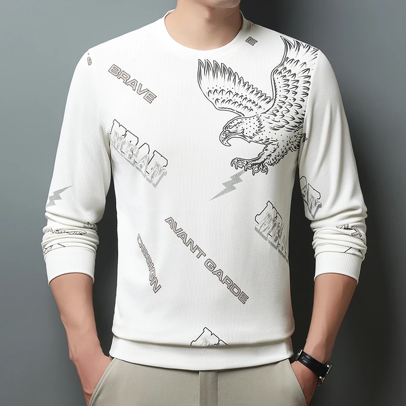 稻草人新款秋冬轻奢潮流百搭植绒奥钻圆领卫衣男士休闲长袖打底衫