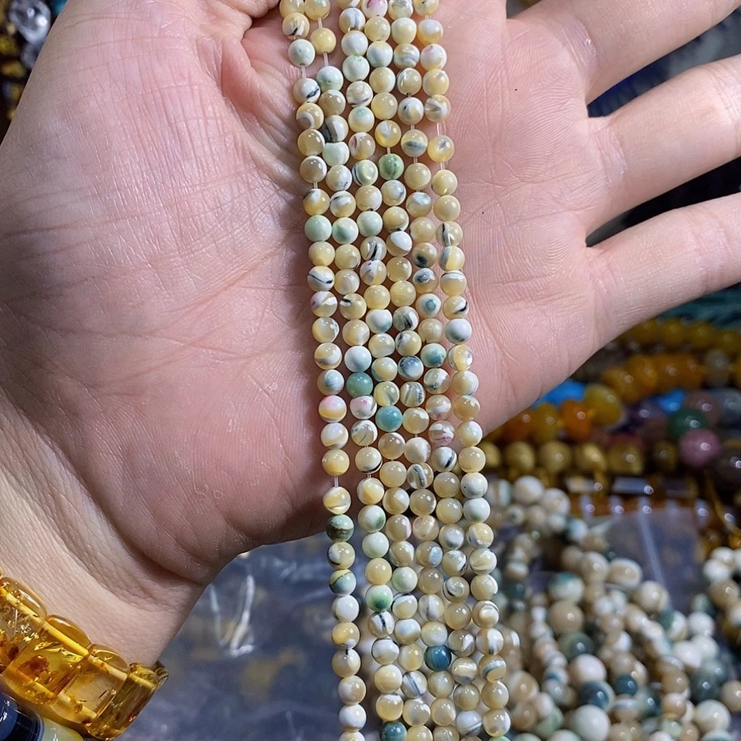 石英质玉未镶嵌，天然蓝翡色夜光螺4.5mm，