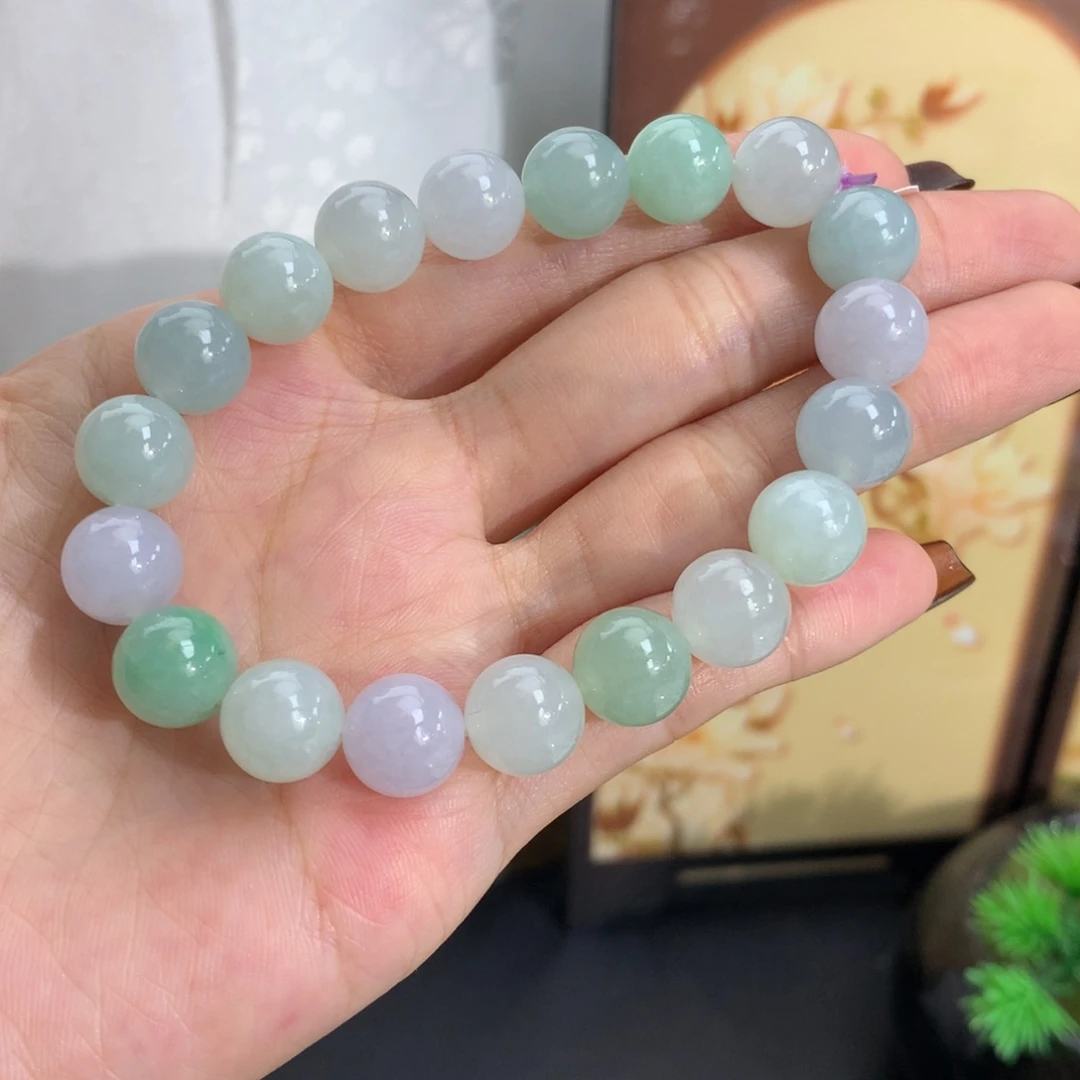 翡翠未镶嵌手串卡9.9胶润马卡龙手串