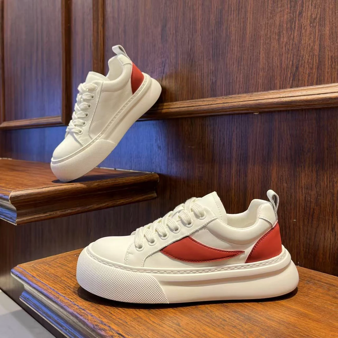 男鞋2025秋季新款时尚拼色厚底百搭休闲鞋低帮系带圆头男生鞋子