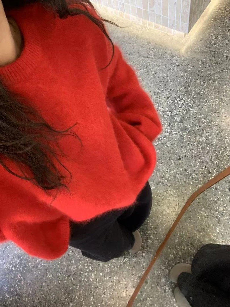 【仅支持48小时退换】在韩-兔绒正红色毛衣