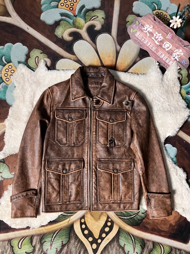 杰森同款头层牛皮猎装男士真皮皮衣