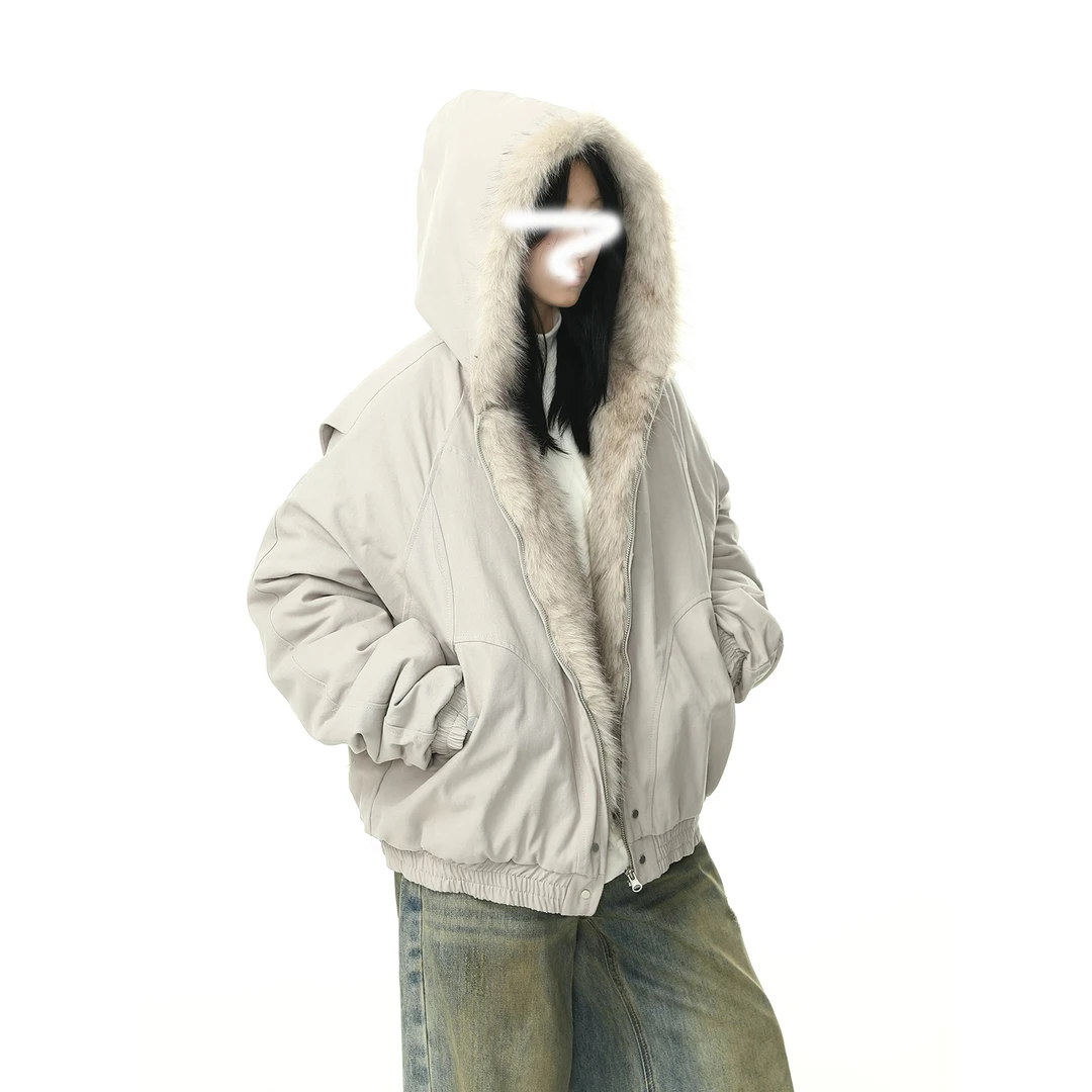 美式复古座山雕毛领外套男女秋冬季加绒加厚保暖宽松百搭潮牌棉服