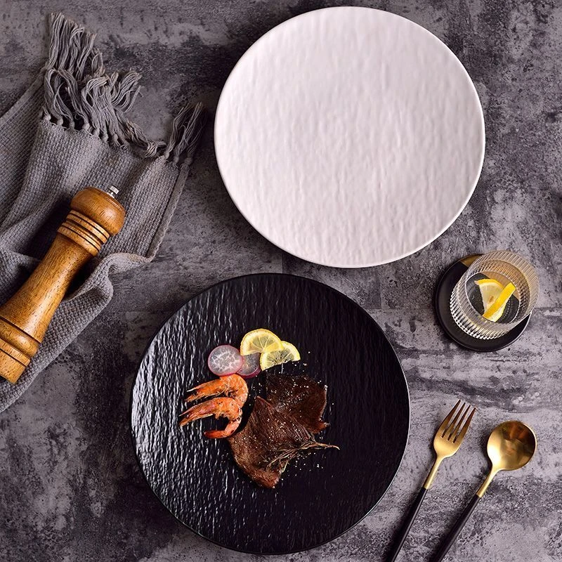 牛排盘日式创意塑料石纹浅盘高颜值轻奢意面酒店专用高级西餐盘