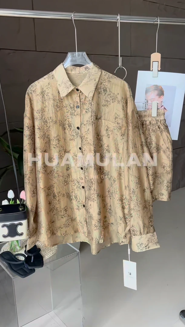 936-撤柜高货中式印花防晒套装夏宽松复古碎花设计感小众休闲