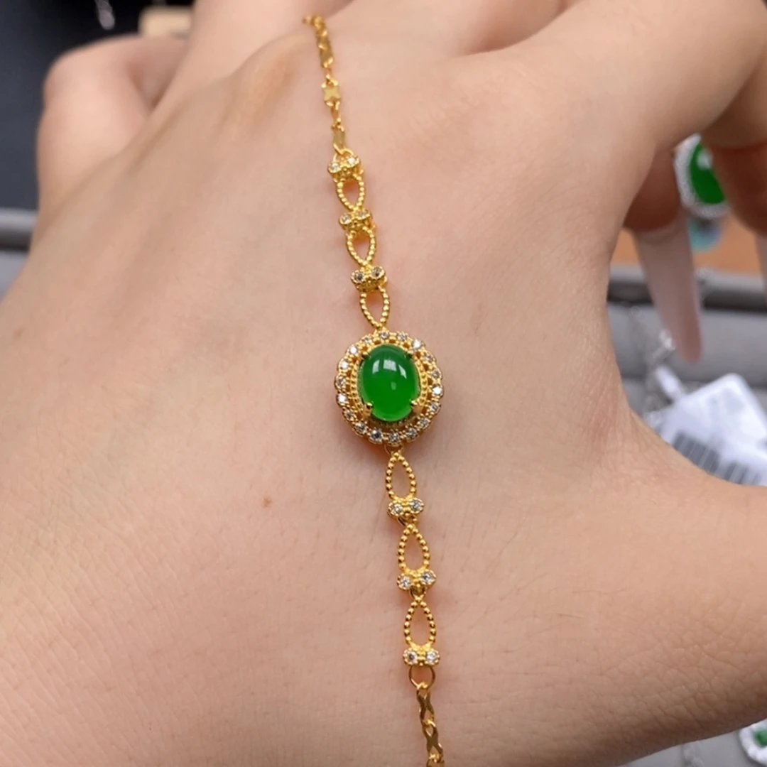 尘***花翡翠银S925镶嵌颈饰手链