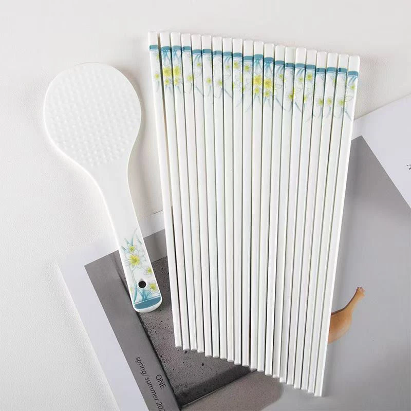 家用筷子水仙花11件套陶瓷筷子抗菌防滑防霉中式