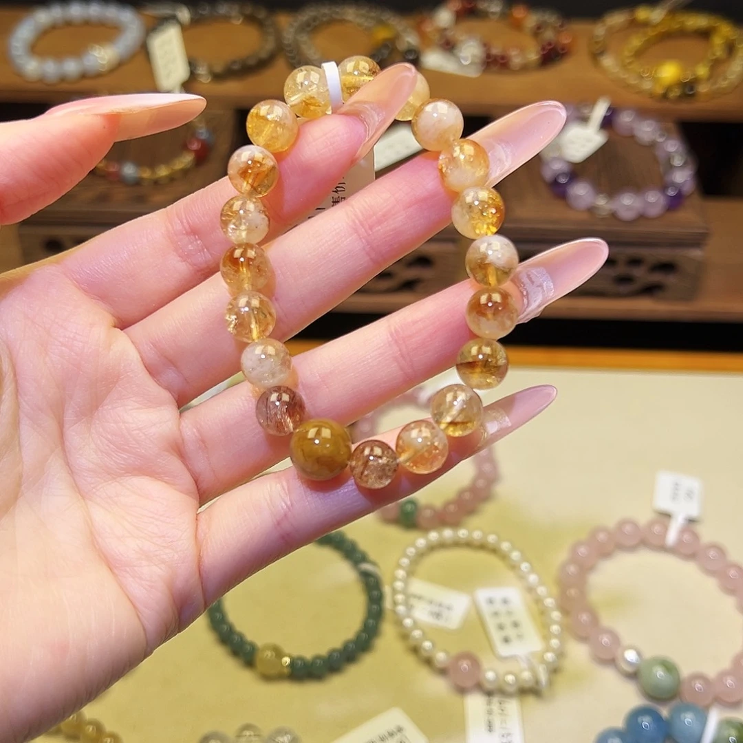 水晶手串银S925镀金镶嵌黄1185